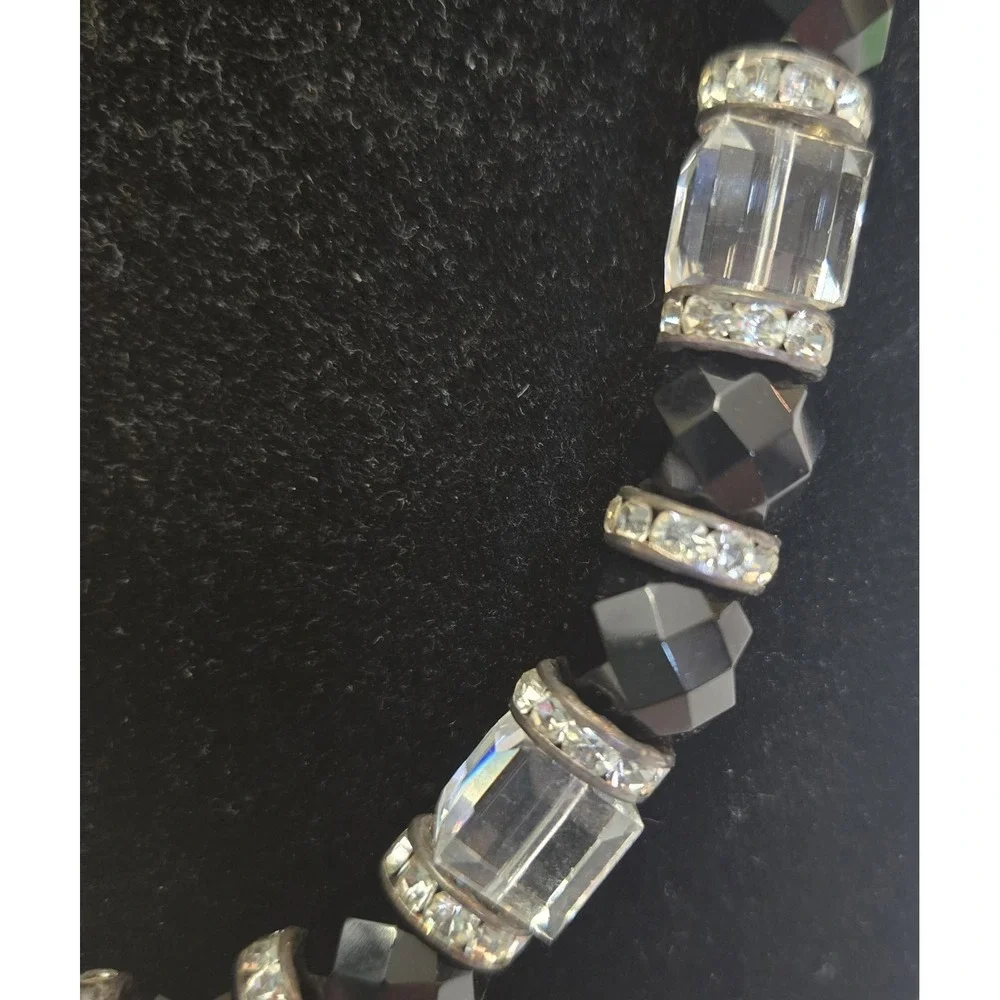 Black Clear Faceted Glass Beaded‎ Necklace Rhinestone Spacers 18